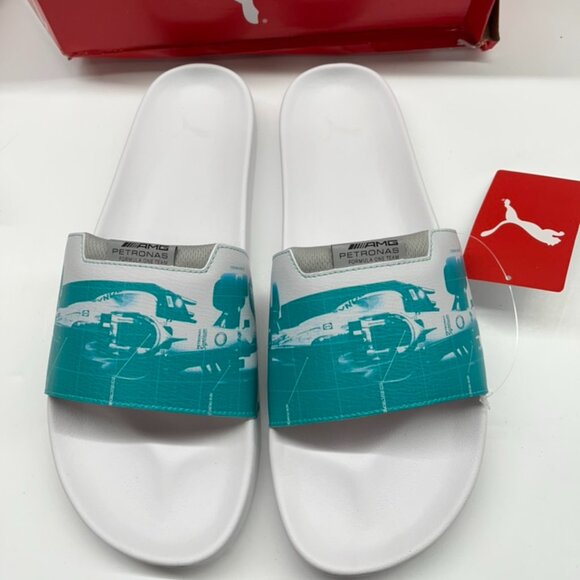 NEW Puma unisex-adult Mapf1 Leadcat 2.0 Graphic Slide Spectra Green-Mercedes - Picture 1 of 5